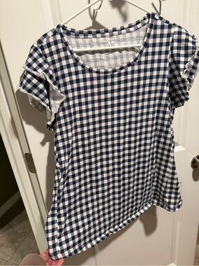 Maurices Navy and White Gingham Short Sleeve Tee
